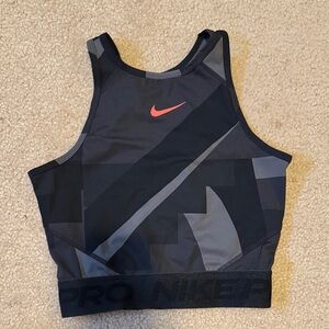 Nike Black and Gray Sports Top with Red Logo